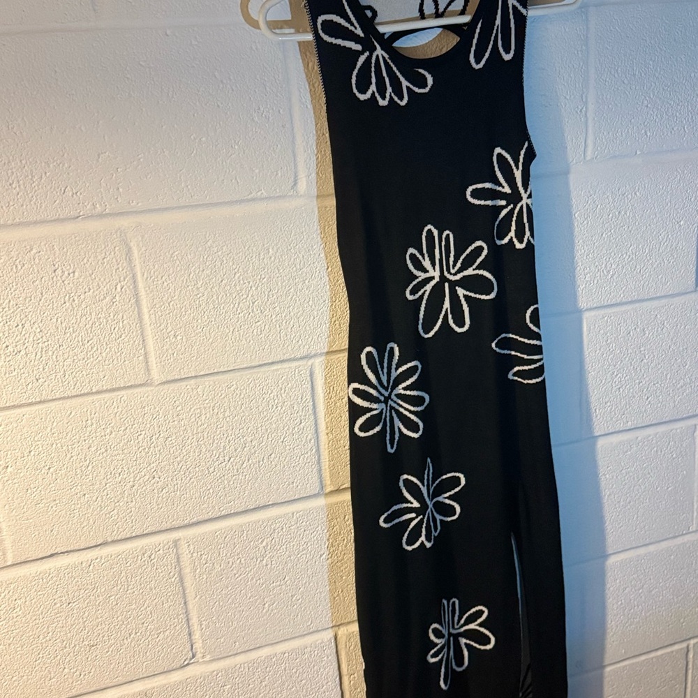 Black Dress with White Floral Design